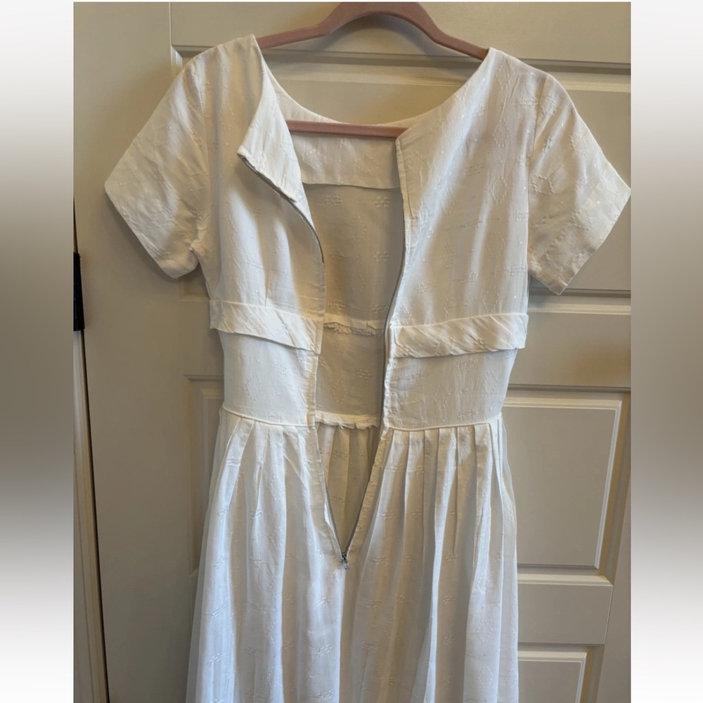 Vtg 40s/50s White Embroidered eyelet Swing Rockabilly Shirtdress - Picture 4 of 7